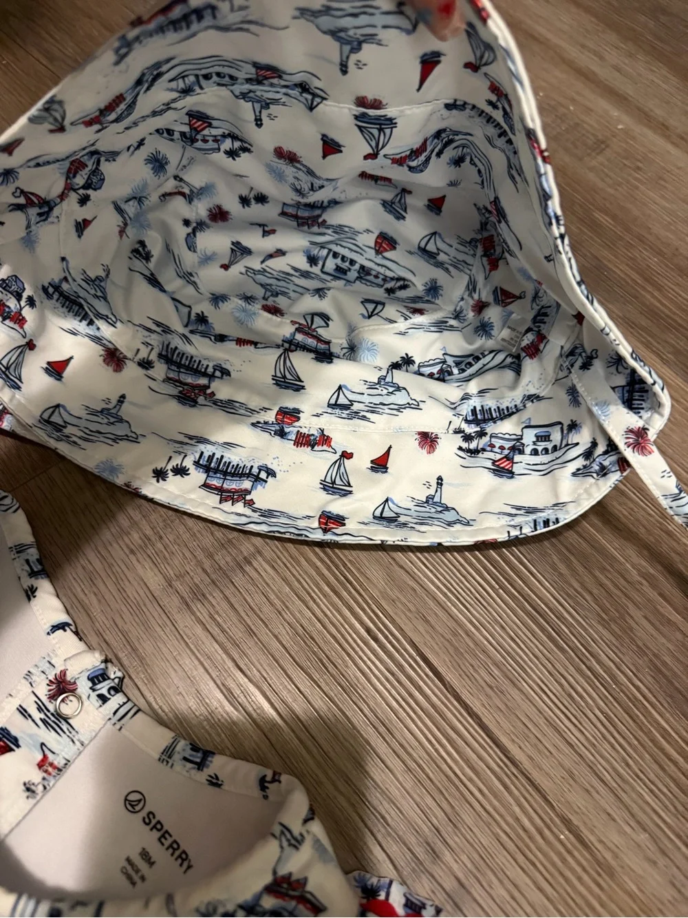 Long-Sleeve Swim Set in Cream with Red & Blue Nautical Print- 18month- nwot